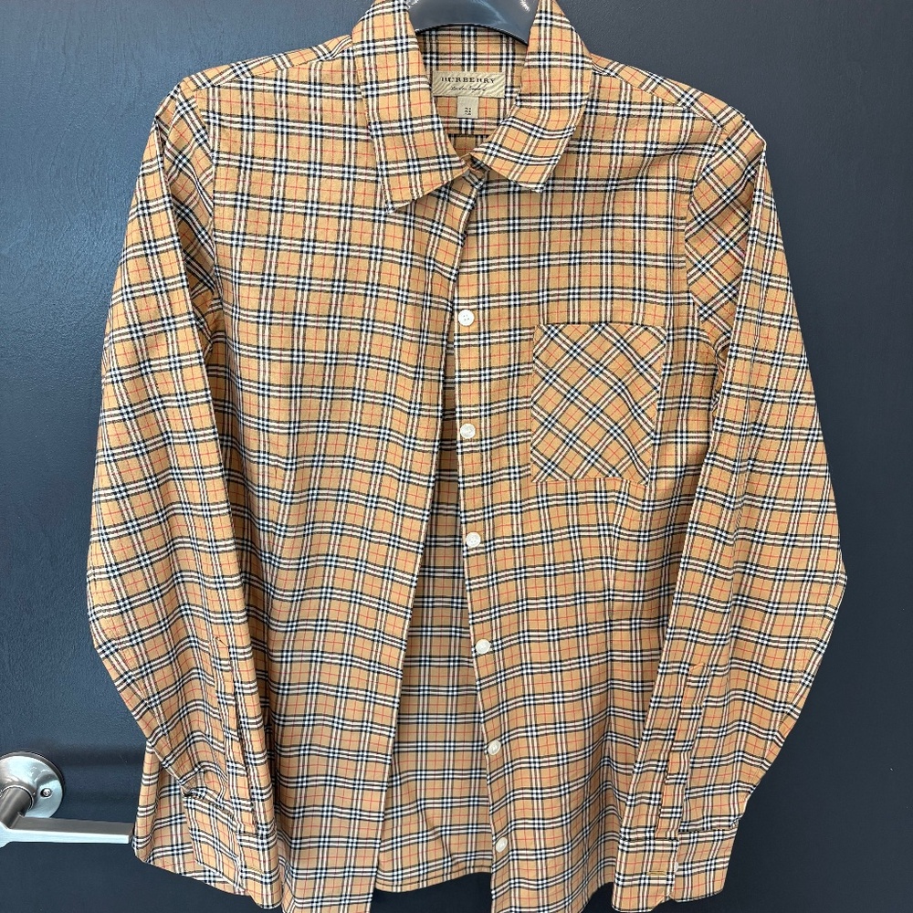 Burberry Plaid Button-Up in Tan and Black